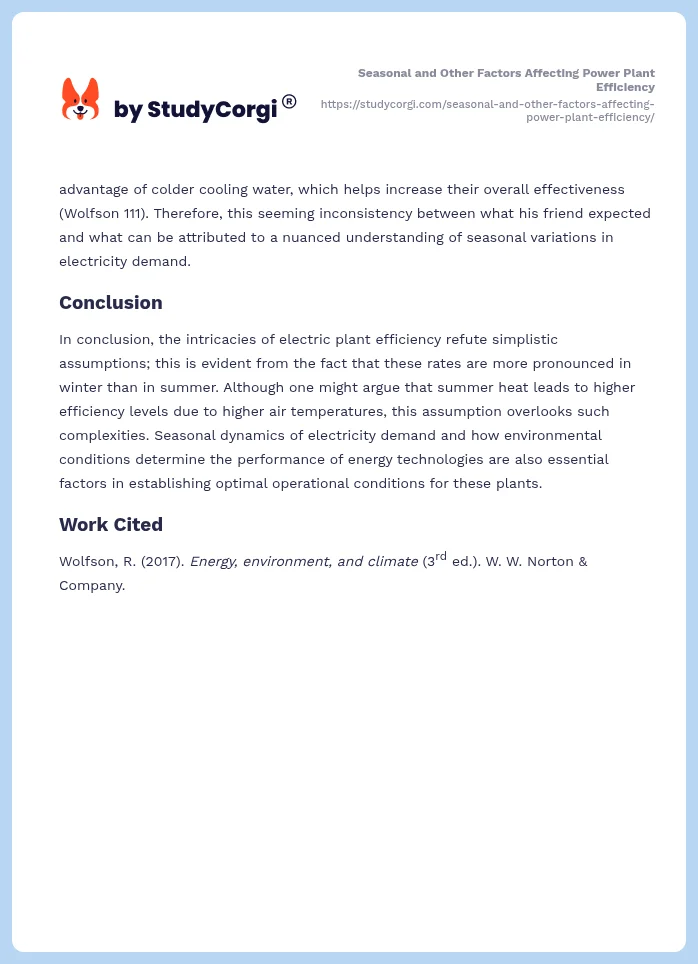 Seasonal and Other Factors Affecting Power Plant Efficiency. Page 2