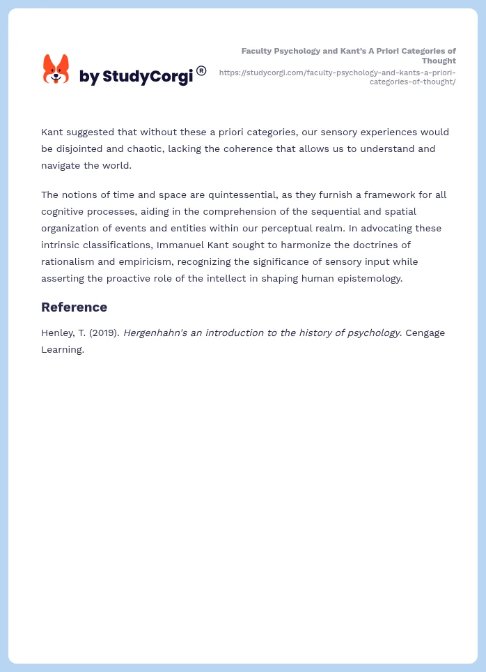 Faculty Psychology and Kant’s A Priori Categories of Thought. Page 2