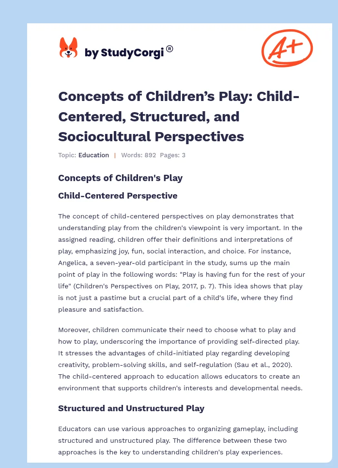Concepts of Children’s Play: Child-Centered, Structured, and Sociocultural Perspectives. Page 1