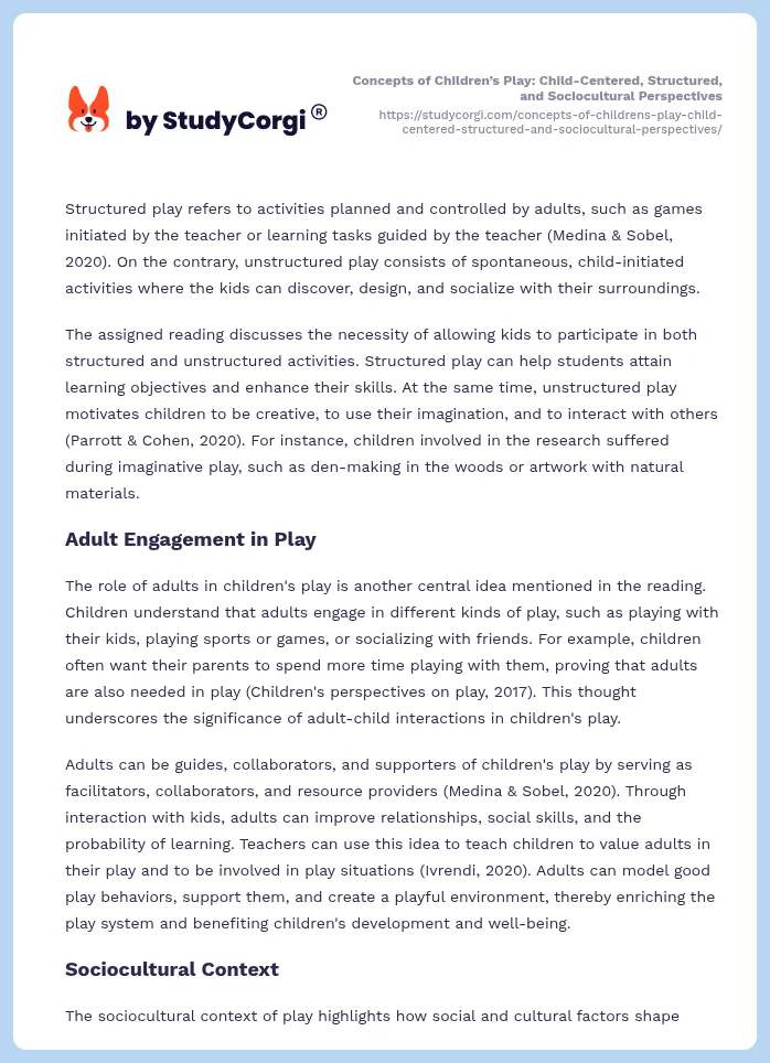 Concepts of Children’s Play: Child-Centered, Structured, and Sociocultural Perspectives. Page 2