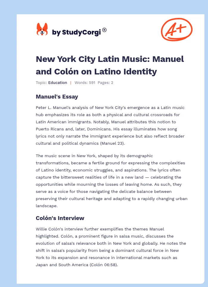 New York City Latin Music: Manuel and Colón on Latino Identity. Page 1