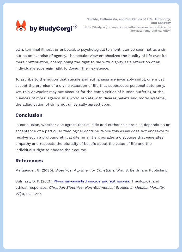 Suicide, Euthanasia, and Sin: Ethics of Life, Autonomy, and Sanctity. Page 2