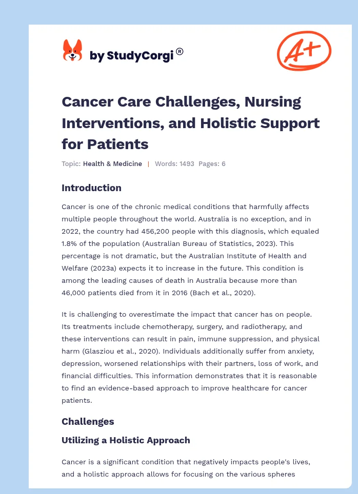 Cancer Care Challenges, Nursing Interventions, and Holistic Support for Patients. Page 1