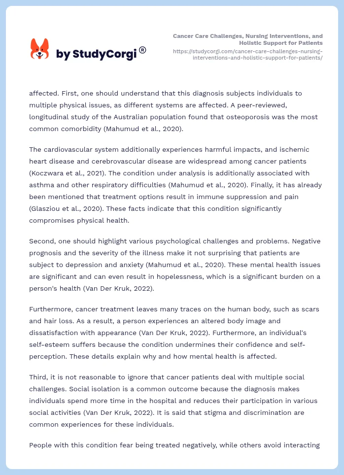 Cancer Care Challenges, Nursing Interventions, and Holistic Support for Patients. Page 2