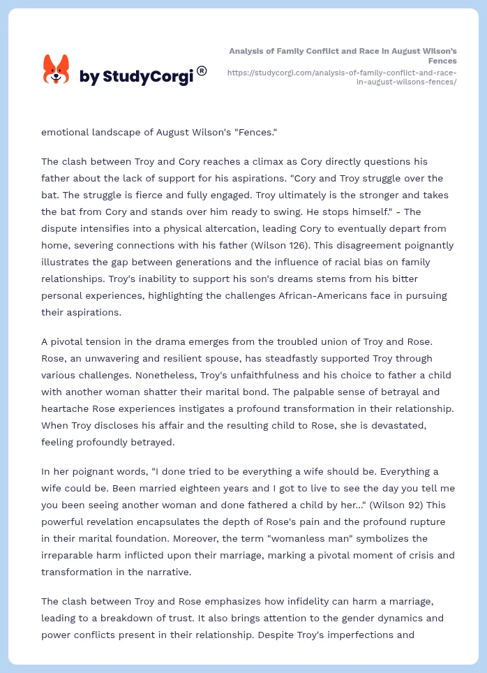 Analysis of Family Conflict and Race in August Wilson’s Fences. Page 2