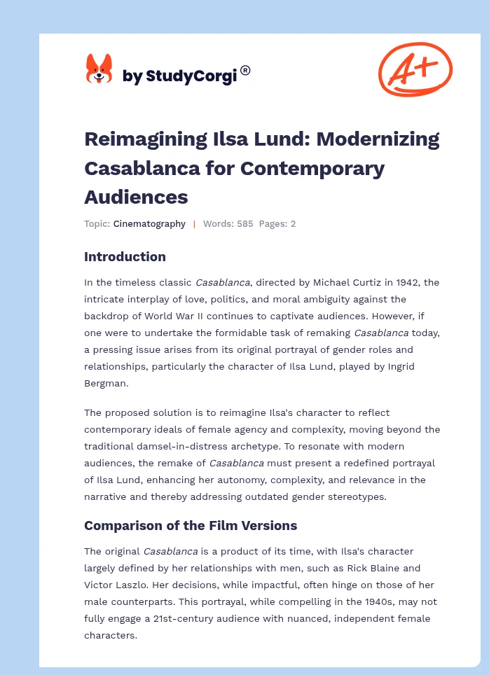 Reimagining Ilsa Lund: Modernizing Casablanca for Contemporary Audiences. Page 1