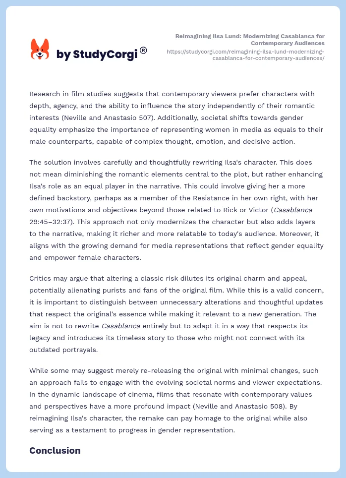 Reimagining Ilsa Lund: Modernizing Casablanca for Contemporary Audiences. Page 2