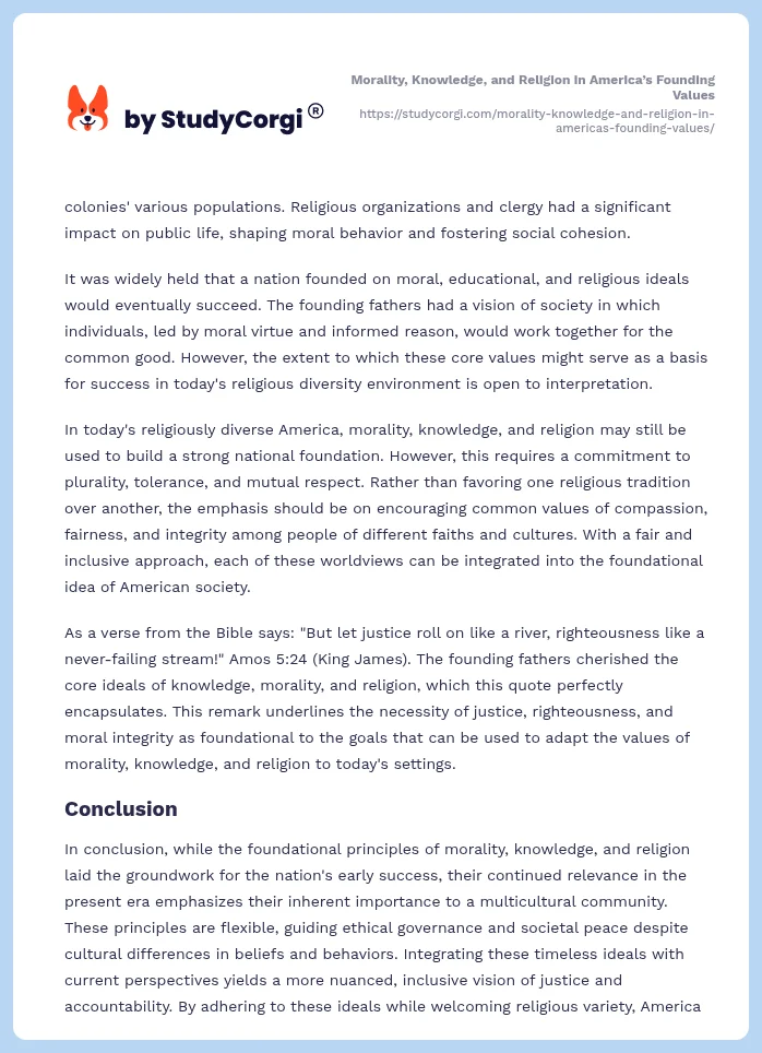 Morality, Knowledge, and Religion in America’s Founding Values. Page 2