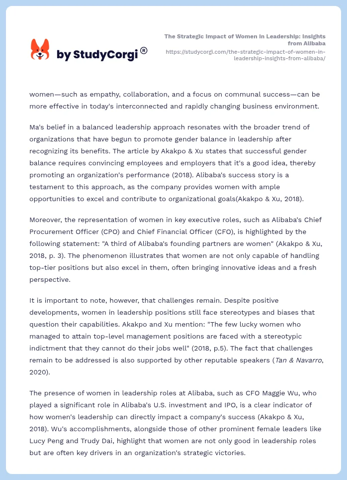 The Strategic Impact of Women in Leadership: Insights from Alibaba. Page 2
