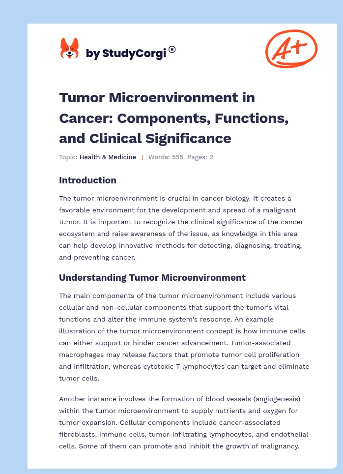 Tumor Microenvironment in Cancer: Components, Functions, and Clinical Significance. Page 1