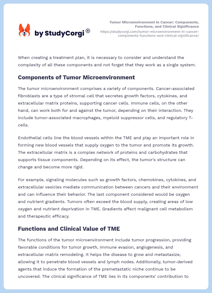 Tumor Microenvironment in Cancer: Components, Functions, and Clinical Significance. Page 2