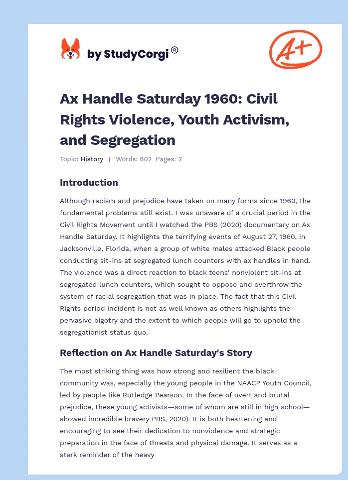 Ax Handle Saturday 1960: Civil Rights Violence, Youth Activism, and Segregation. Page 1
