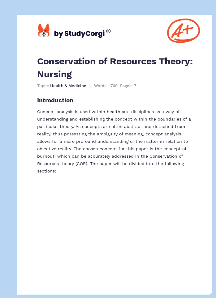 Conservation of Resources Theory: Nursing. Page 1