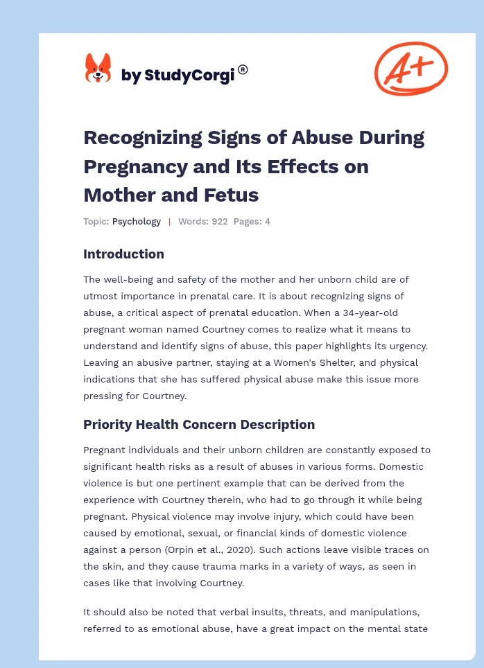 Recognizing Signs of Abuse During Pregnancy and Its Effects on Mother and Fetus. Page 1