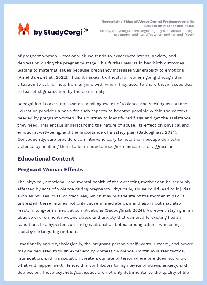 Recognizing Signs of Abuse During Pregnancy and Its Effects on Mother and Fetus. Page 2