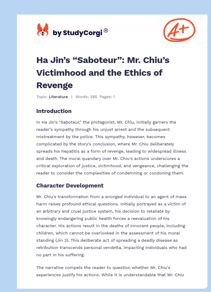 Ha Jin’s “Saboteur”: Mr. Chiu’s Victimhood and the Ethics of Revenge. Page 1