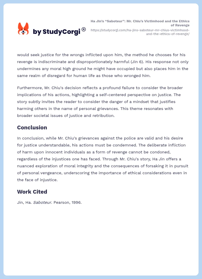 Ha Jin’s “Saboteur”: Mr. Chiu’s Victimhood and the Ethics of Revenge. Page 2