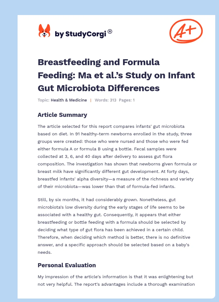 Breastfeeding and Formula Feeding: Ma et al.’s Study on Infant Gut Microbiota Differences. Page 1