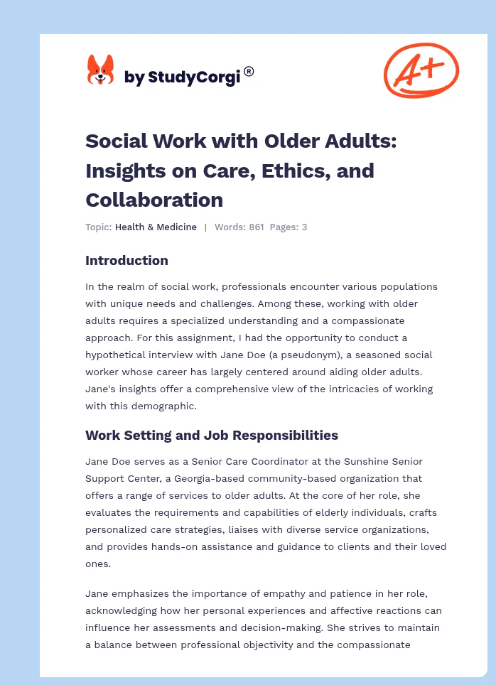 Social Work with Older Adults: Insights on Care, Ethics, and Collaboration. Page 1