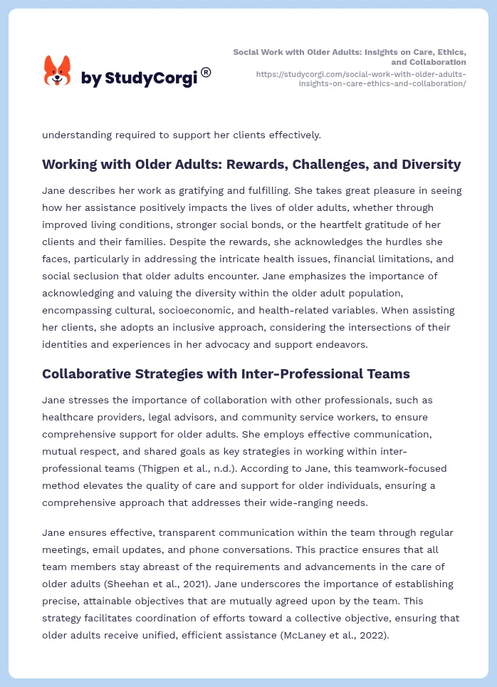 Social Work with Older Adults: Insights on Care, Ethics, and Collaboration. Page 2