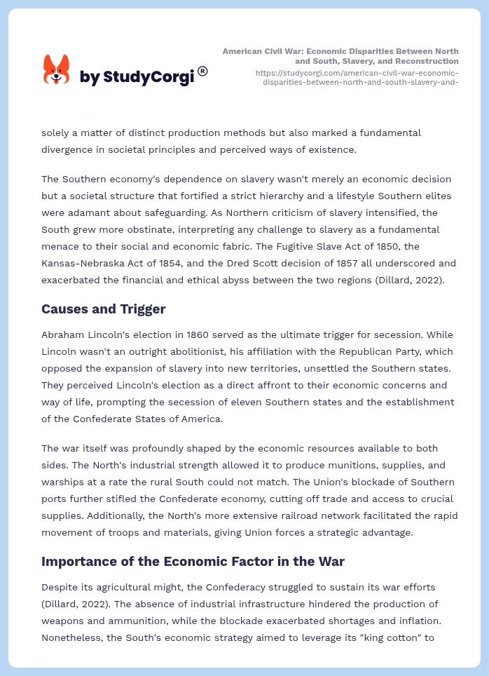American Civil War: Economic Disparities Between North and South, Slavery, and Reconstruction. Page 2