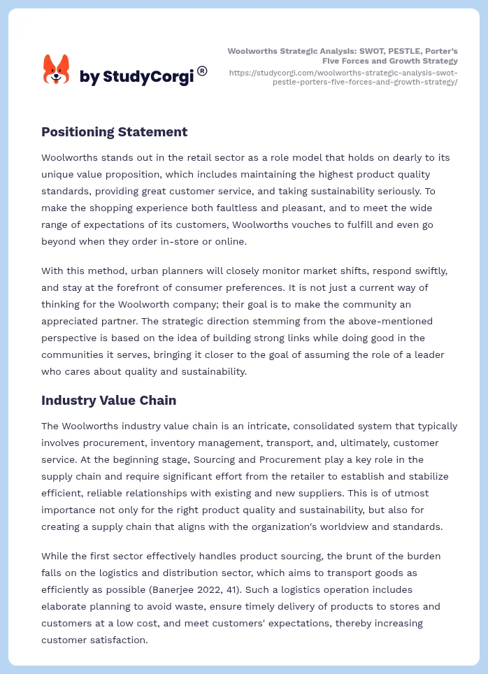 Woolworths Strategic Analysis: SWOT, PESTLE, Porter’s Five Forces and Growth Strategy. Page 2