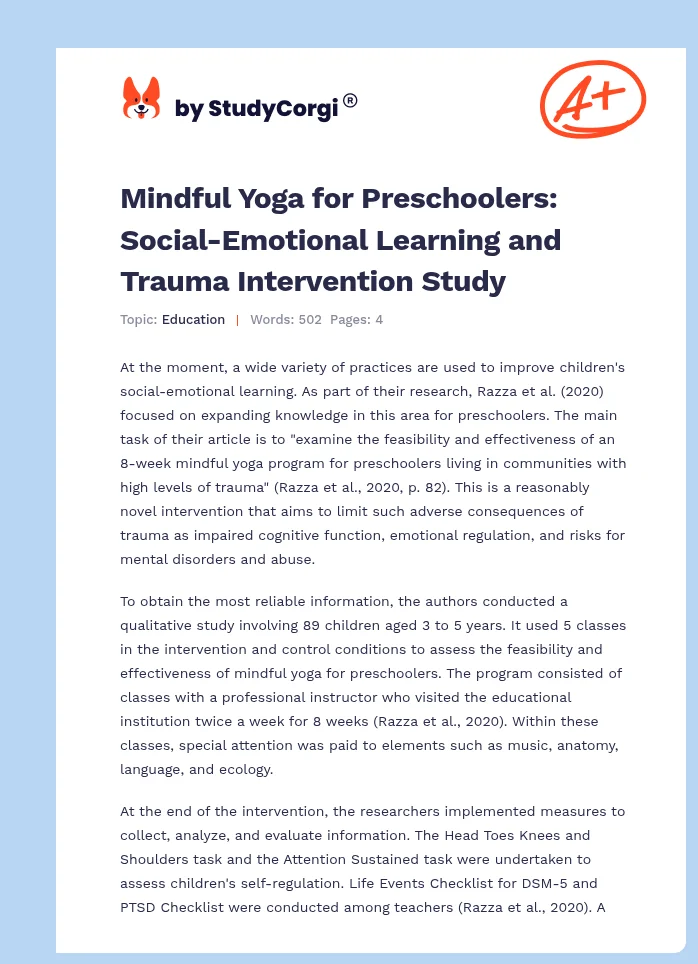 Mindful Yoga for Preschoolers: Social-Emotional Learning and Trauma Intervention Study. Page 1