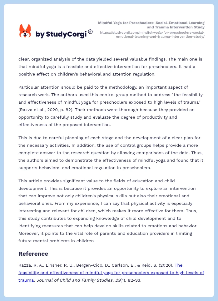Mindful Yoga for Preschoolers: Social-Emotional Learning and Trauma Intervention Study. Page 2