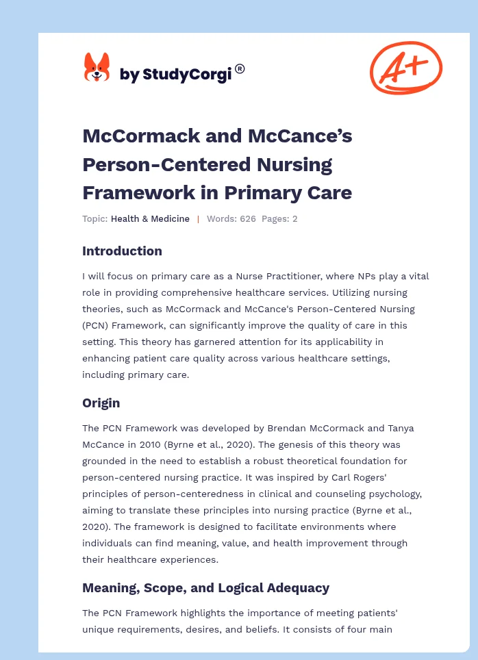 McCormack and McCance’s Person-Centered Nursing Framework in Primary Care. Page 1