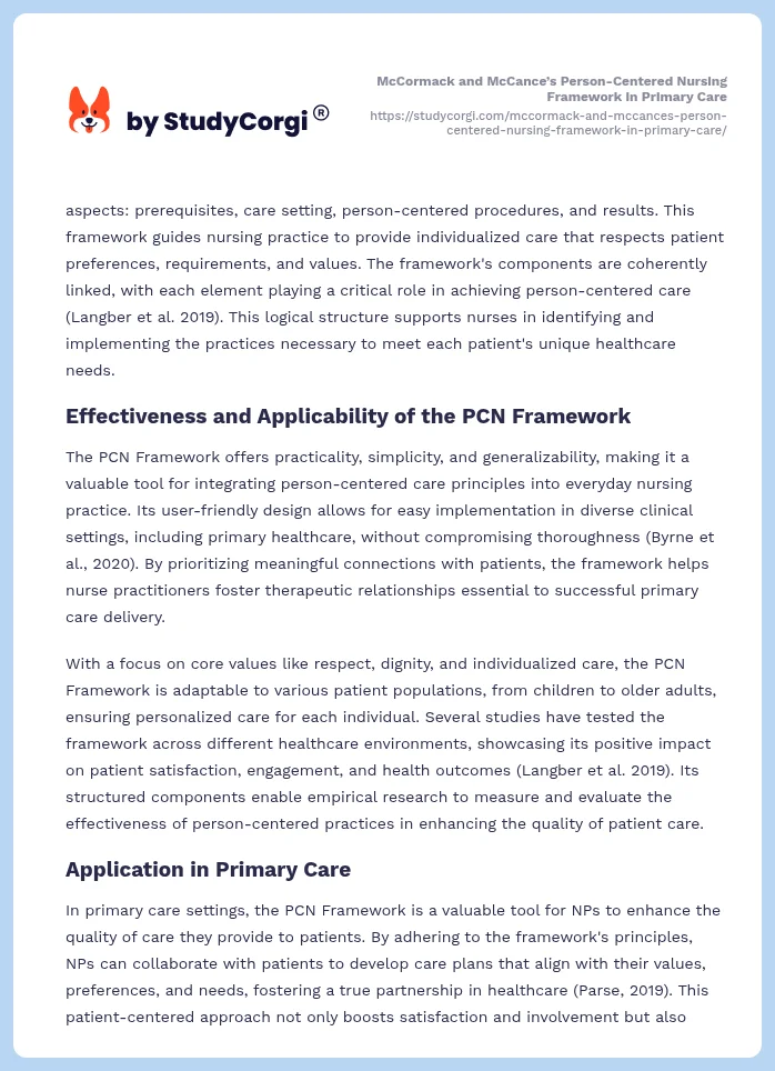 McCormack and McCance’s Person-Centered Nursing Framework in Primary Care. Page 2