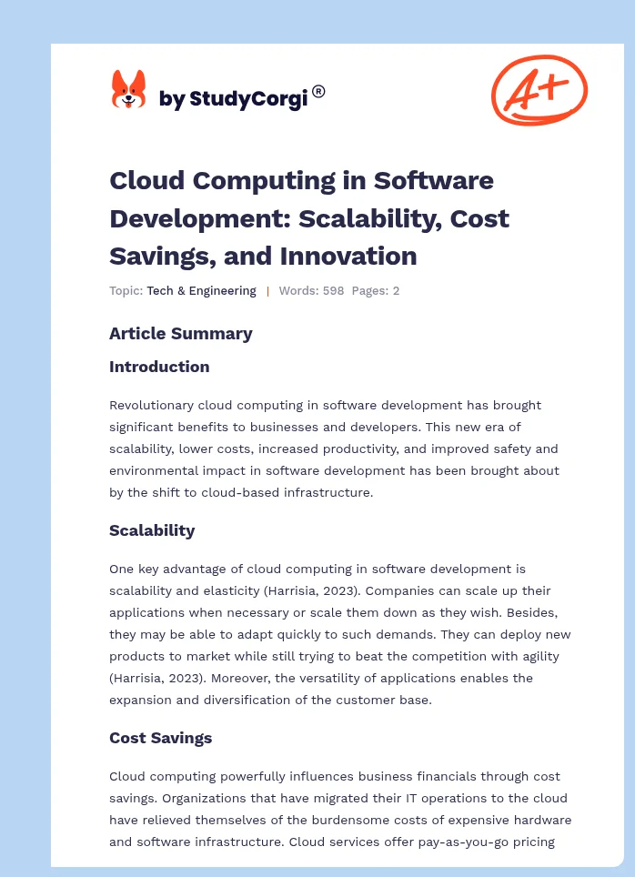 Cloud Computing in Software Development: Scalability, Cost Savings, and Innovation. Page 1