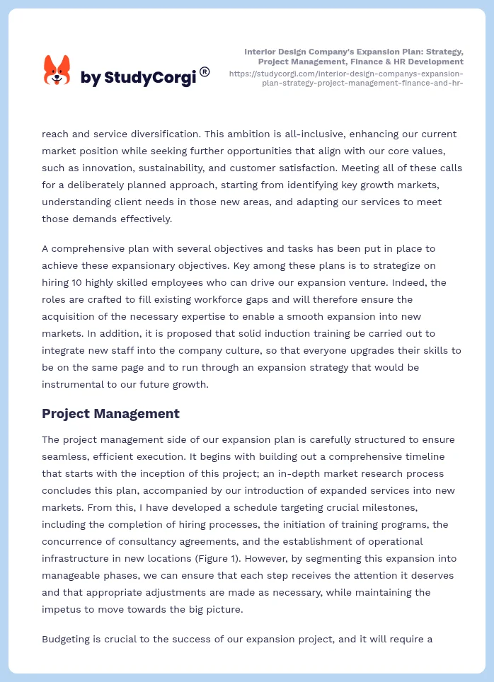 Interior Design Company's Expansion Plan: Strategy, Project Management, Finance & HR Development. Page 2