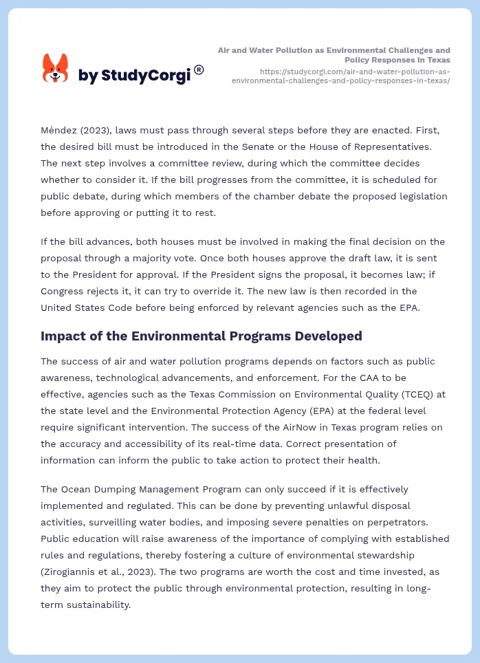 Air and Water Pollution as Environmental Challenges and Policy Responses in Texas. Page 2