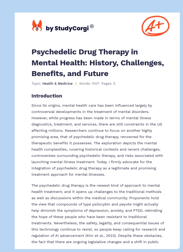 Psychedelic Drug Therapy in Mental Health: History, Challenges, Benefits, and Future. Page 1