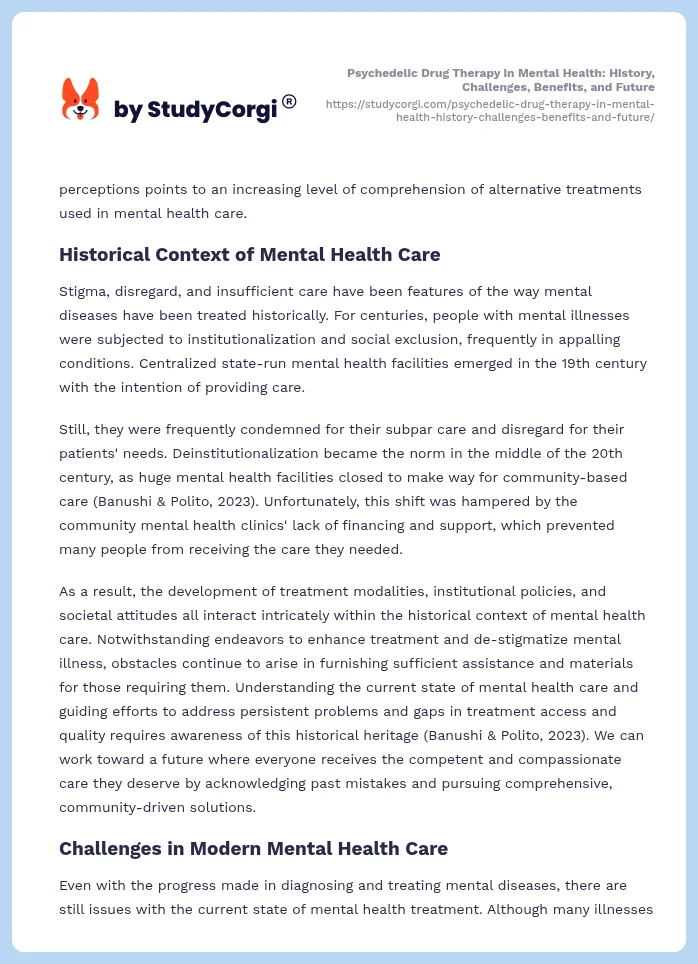 Psychedelic Drug Therapy in Mental Health: History, Challenges, Benefits, and Future. Page 2