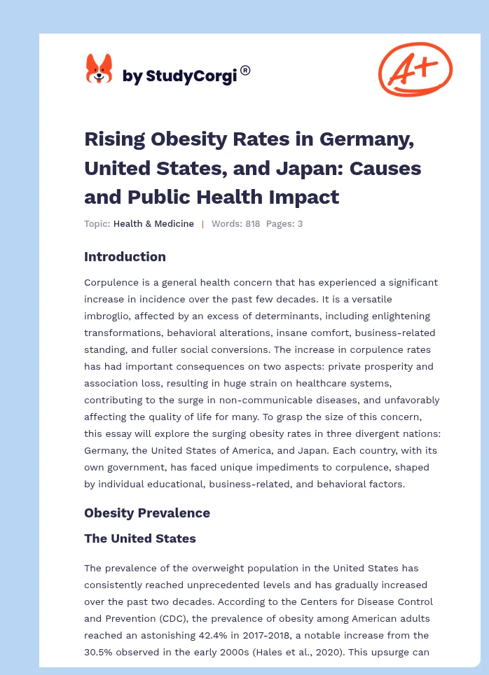 Rising Obesity Rates in Germany, United States, and Japan: Causes and Public Health Impact. Page 1