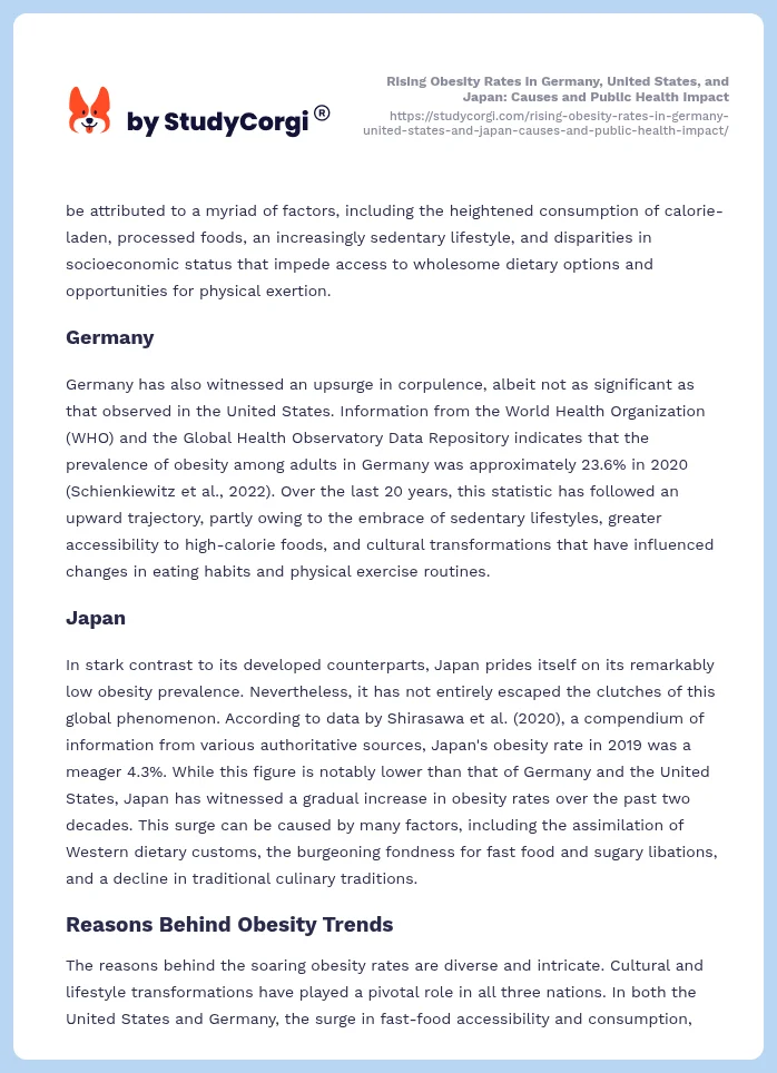 Rising Obesity Rates in Germany, United States, and Japan: Causes and Public Health Impact. Page 2