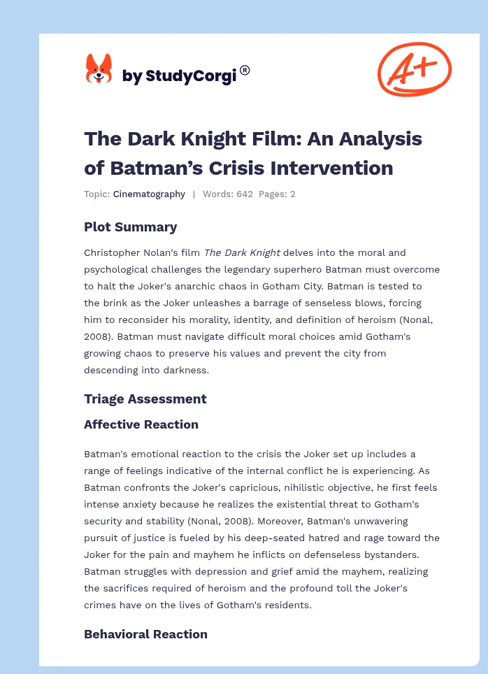 The Dark Knight Film: An Analysis of Batman’s Crisis Intervention. Page 1