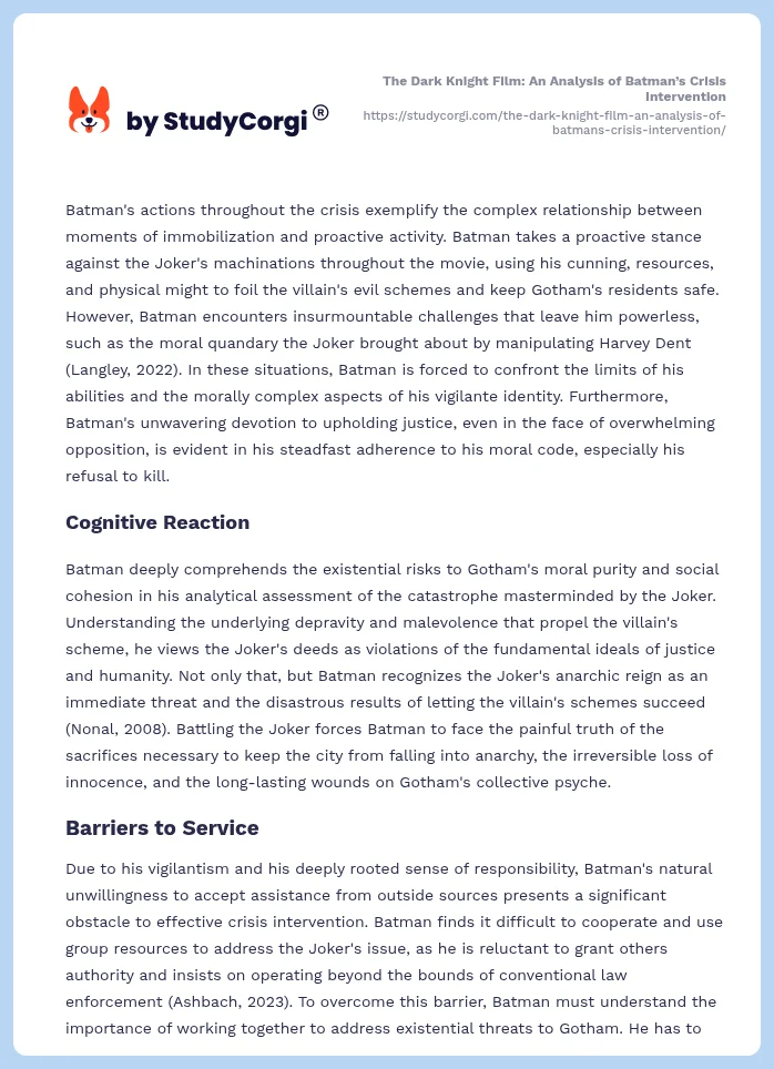 The Dark Knight Film: An Analysis of Batman’s Crisis Intervention. Page 2