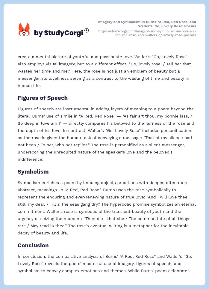 Imagery and Symbolism in Burns’ ‘A Red, Red Rose’ and Waller’s ‘Go, Lovely Rose’ Poems. Page 2