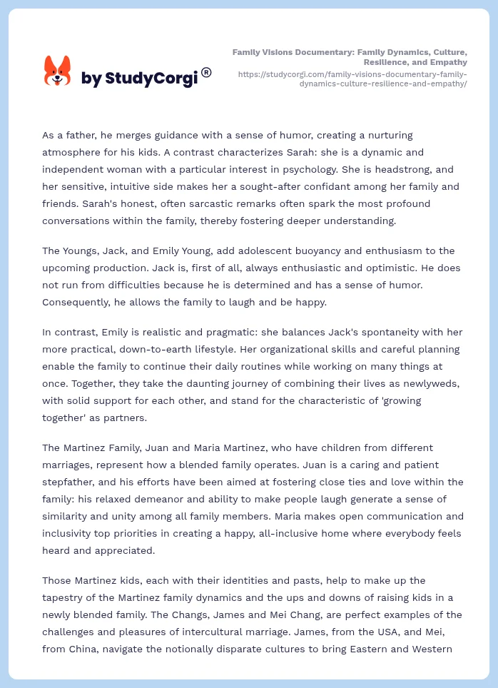 Family Visions Documentary: Family Dynamics, Culture, Resilience, and Empathy. Page 2