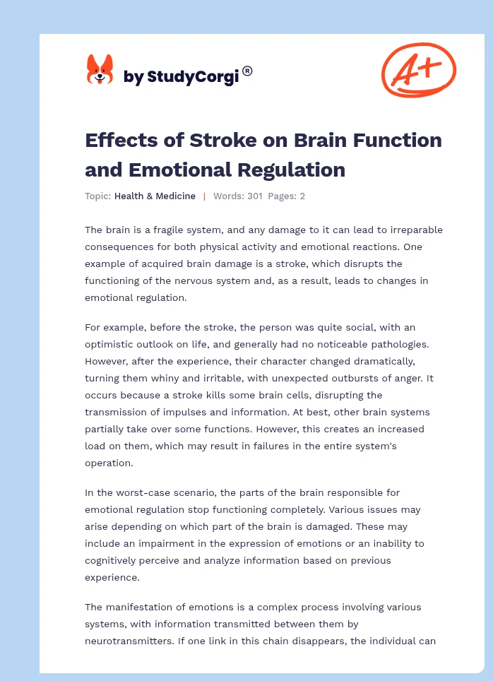 Effects of Stroke on Brain Function and Emotional Regulation. Page 1