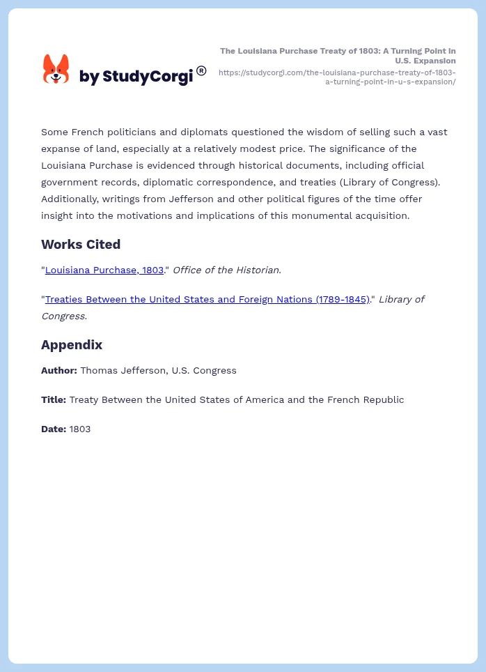 The Louisiana Purchase Treaty of 1803: A Turning Point in U.S. Expansion. Page 2