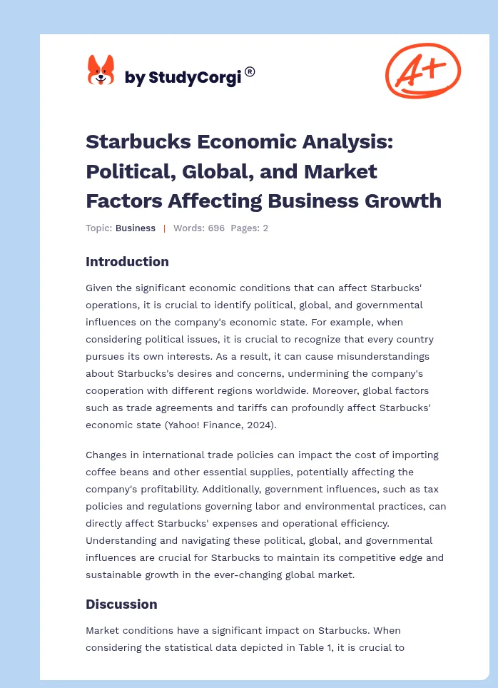 Starbucks Economic Analysis: Political, Global, and Market Factors Affecting Business Growth. Page 1