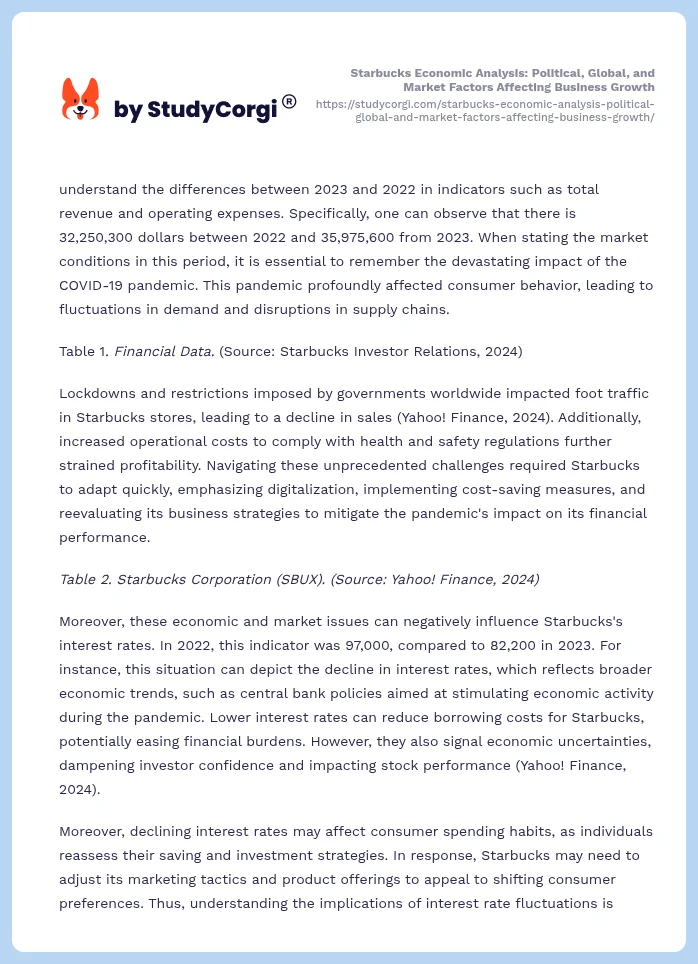 Starbucks Economic Analysis: Political, Global, and Market Factors Affecting Business Growth. Page 2