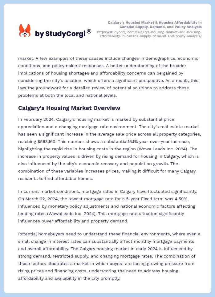 Calgary's Housing Market & Housing Affordability in Canada: Supply, Demand, and Policy Analysis. Page 2