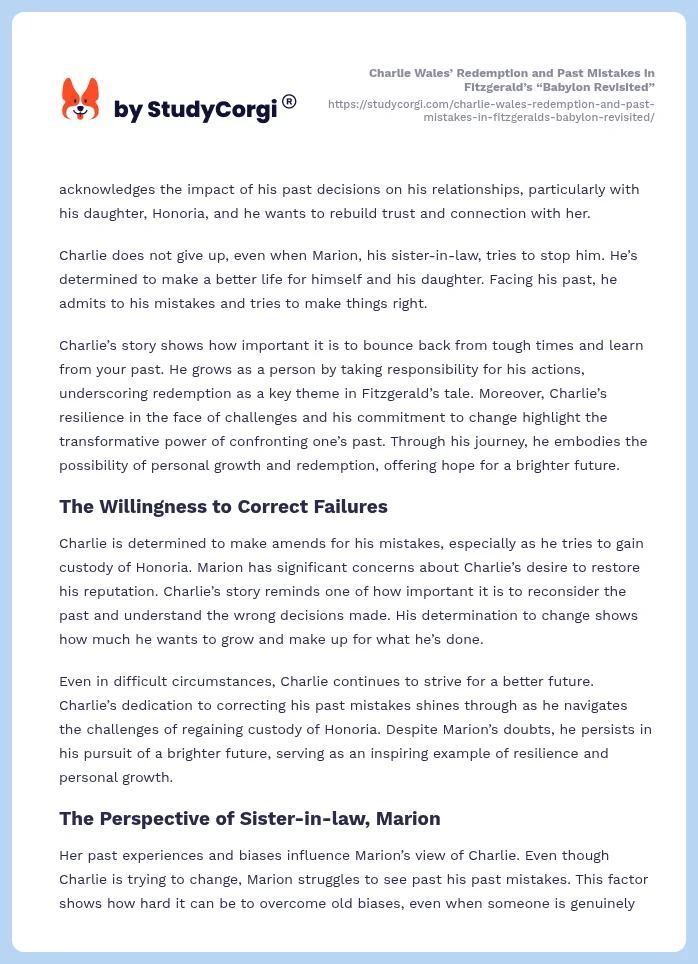 Charlie Wales’ Redemption and Past Mistakes in Fitzgerald’s “Babylon Revisited”. Page 2
