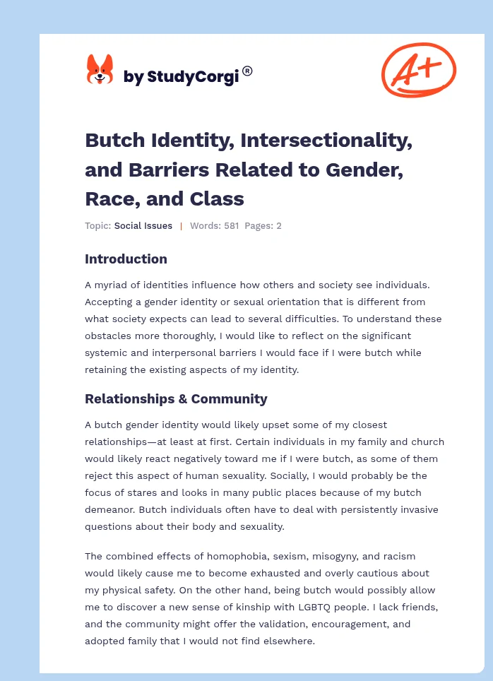 Butch Identity, Intersectionality, and Barriers Related to Gender, Race, and Class. Page 1