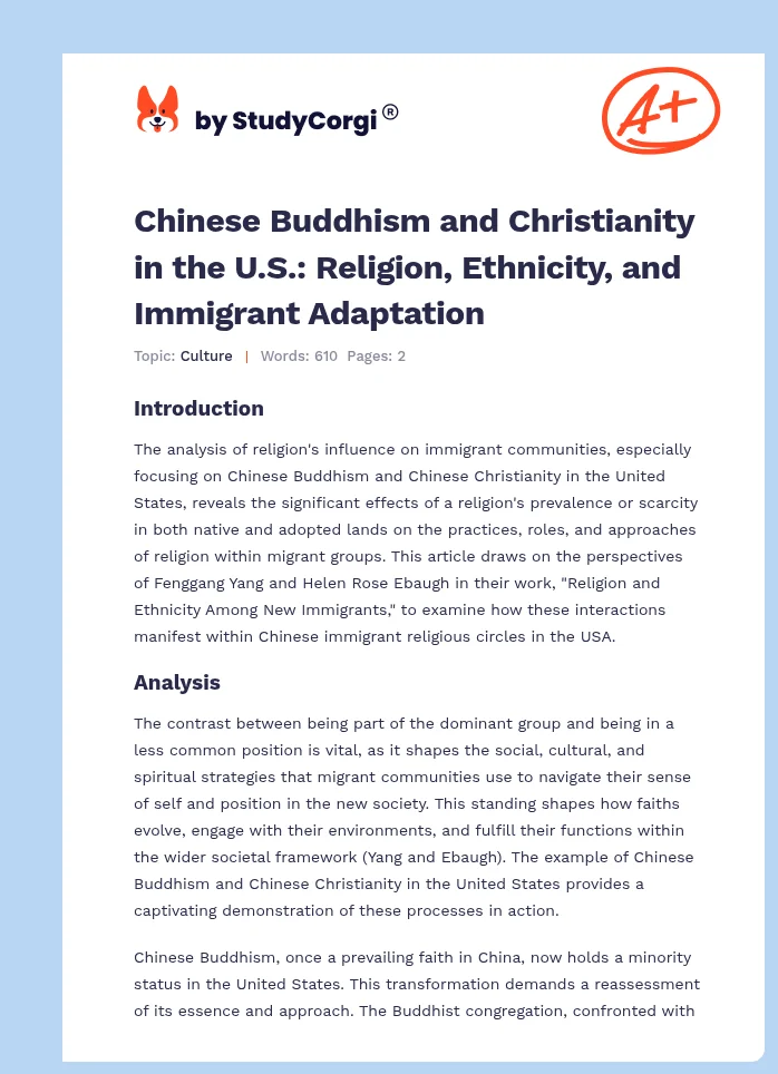 Chinese Buddhism and Christianity in the U.S.: Religion, Ethnicity, and Immigrant Adaptation. Page 1