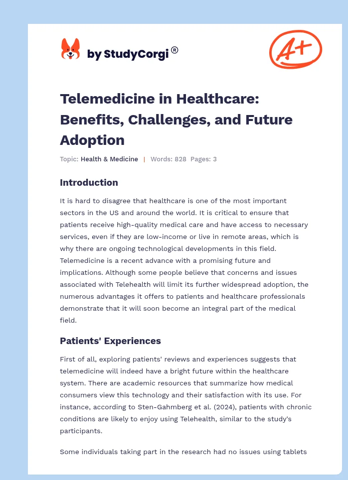Telemedicine in Healthcare: Benefits, Challenges, and Future Adoption. Page 1